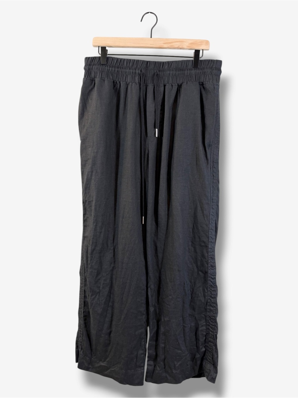 Quince Black European Linen Wide Leg Pants L Drawstring Pull On Minimalist 2026